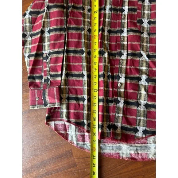 Wrangler Western Band Collar Plaid Shirt Mens Large Red Black Southwestern L‎ - Picture 2 of 6